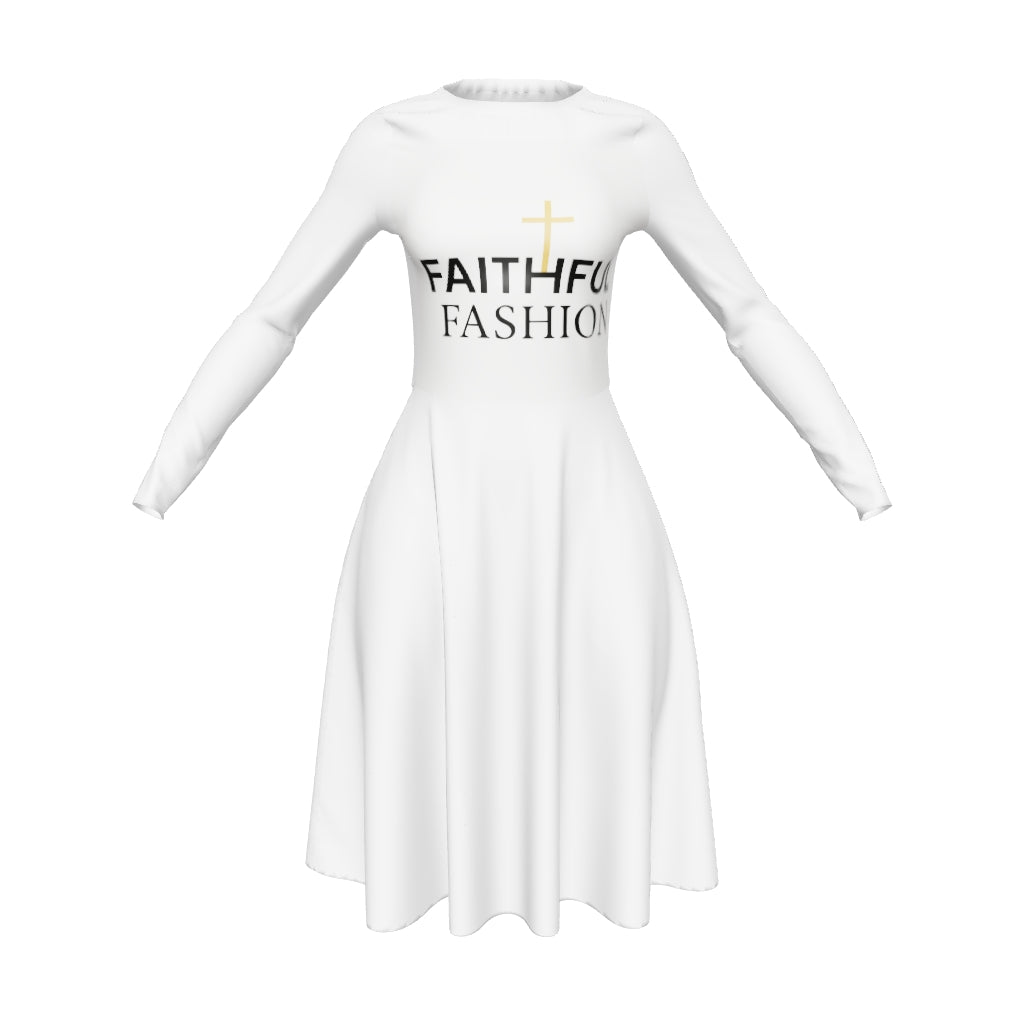 All-over print long sleeve midi dress
